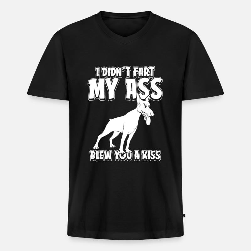 Dobermann Witzig - Männer Premium Bio T-Shirt mit V-Ausschnitt - Schwarz