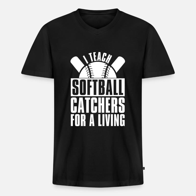 Softball Fänger - Männer Premium Bio T-Shirt mit V-Ausschnitt - Schwarz
