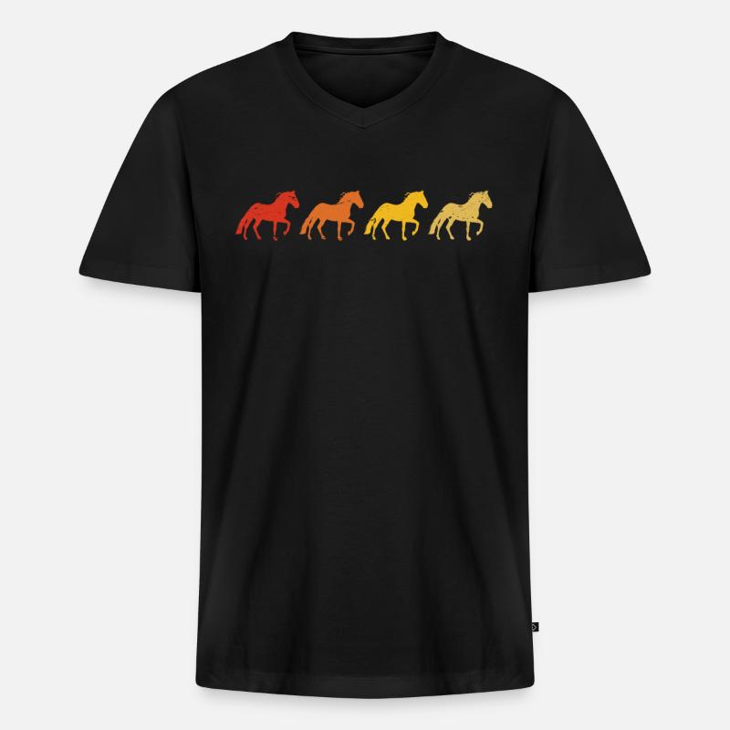 Retro-Pferde - Männer Premium Bio T-Shirt mit V-Ausschnitt - Schwarz