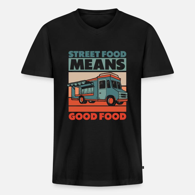 Straßenessen - Männer Premium Bio T-Shirt mit V-Ausschnitt - Schwarz