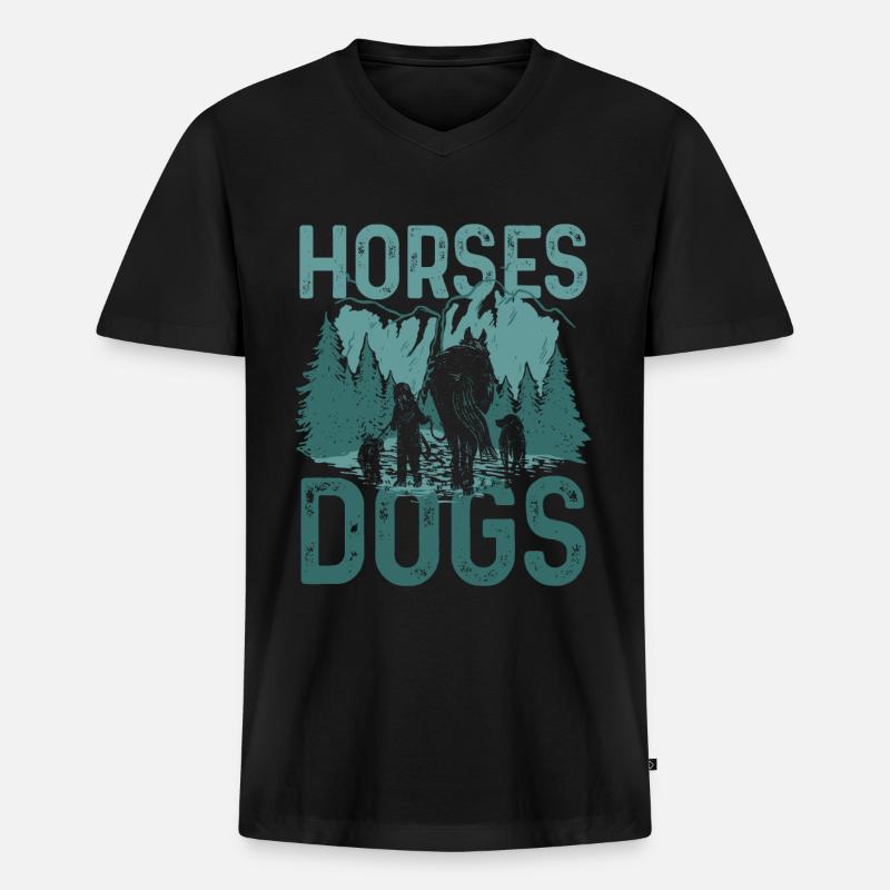 Pferde Hunde - Männer Premium Bio T-Shirt mit V-Ausschnitt - Schwarz