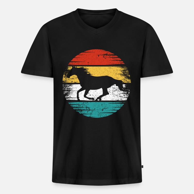 Pferd Retro - Männer Premium Bio T-Shirt mit V-Ausschnitt - Schwarz