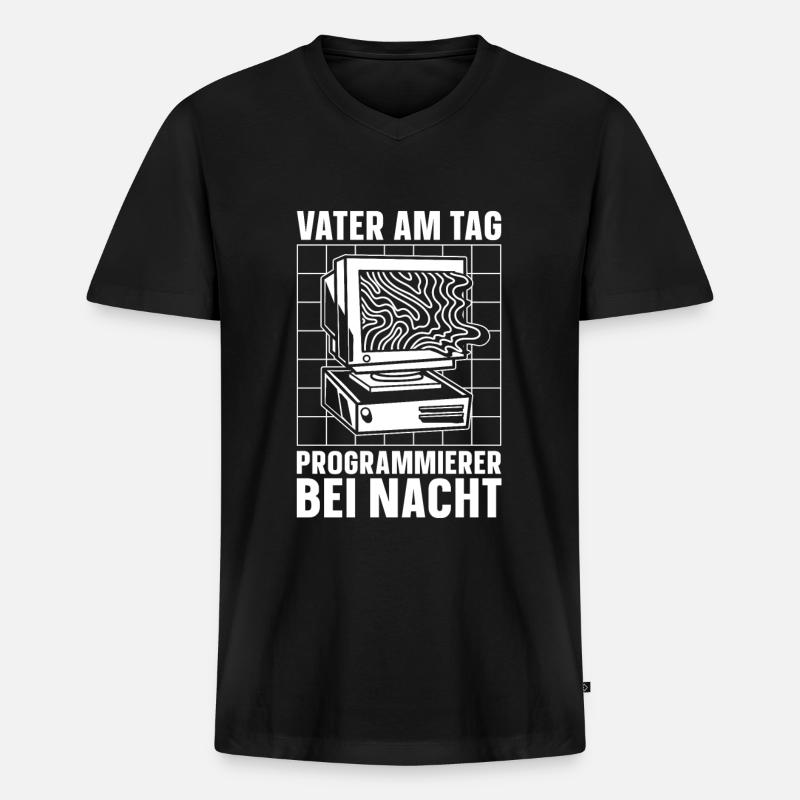 Développeur Coder Programmeur Père - T-shirt encolure en V Premium bio Homme - noir