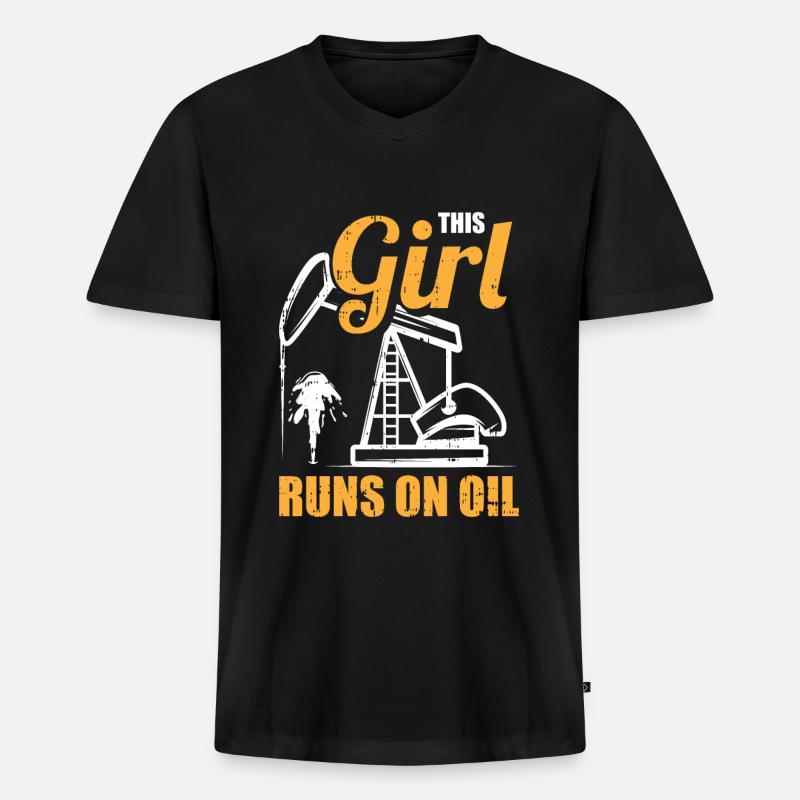 Ölfeld Bohrinsel Mädchen - Männer Premium Bio T-Shirt mit V-Ausschnitt - Schwarz