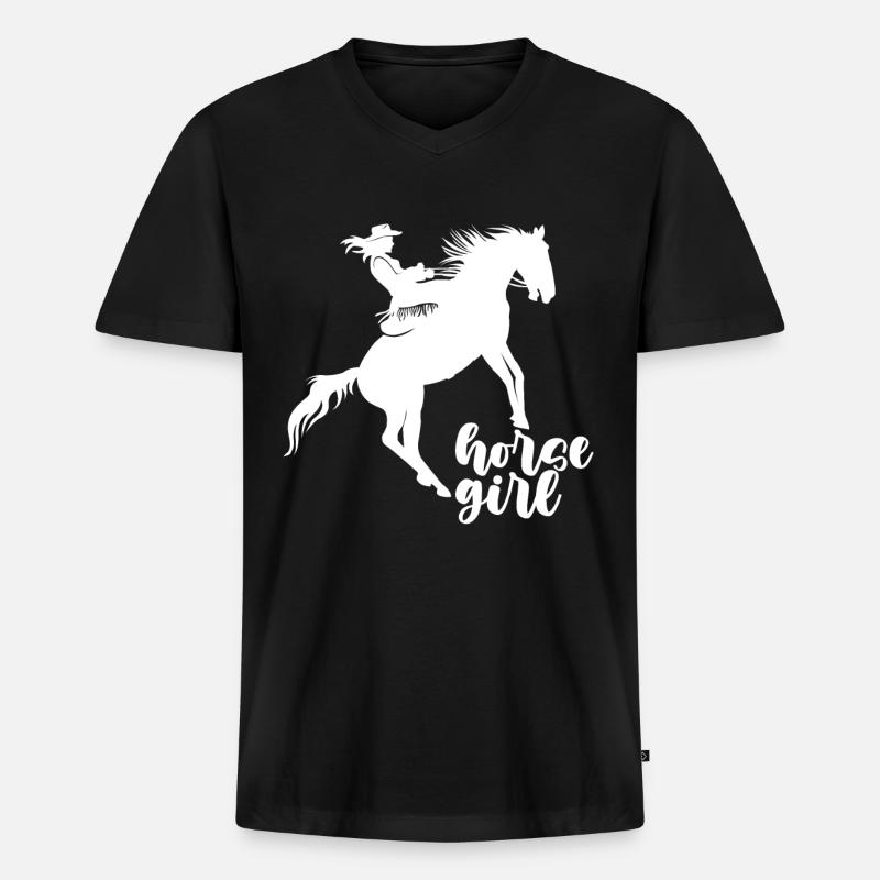 Pferd Mädchen - - Männer Premium Bio T-Shirt mit V-Ausschnitt - Schwarz