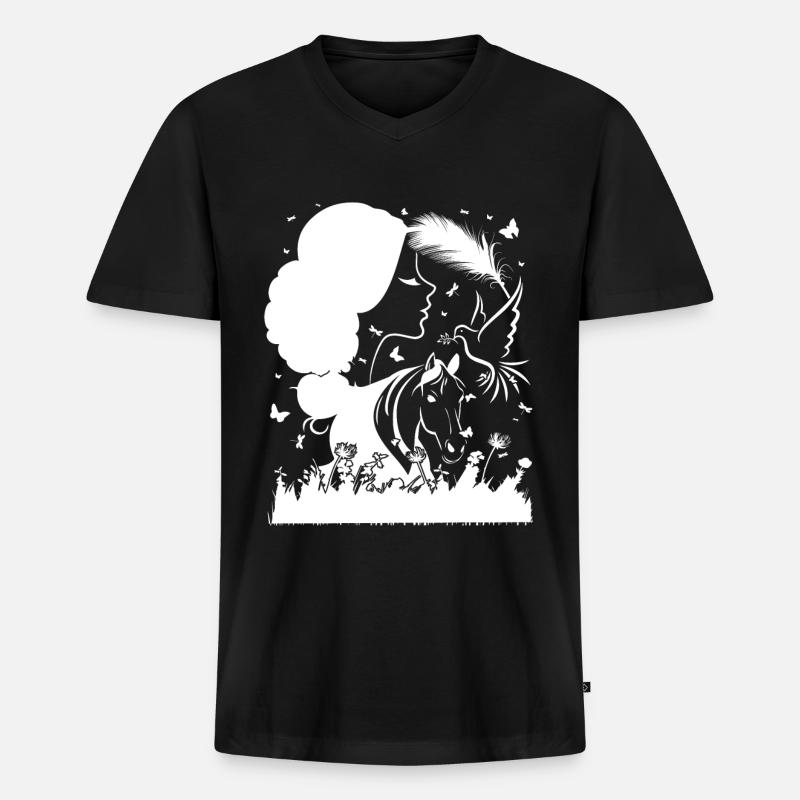 Mädchen Pferd - - Männer Premium Bio T-Shirt mit V-Ausschnitt - Schwarz