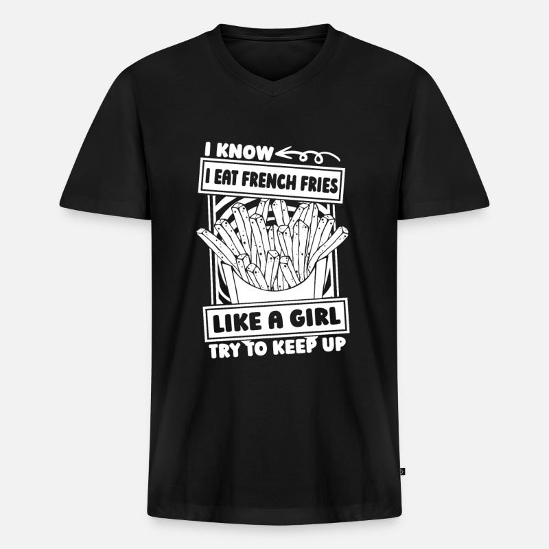 Pommes Frittes Fritten Mädchen - Männer Premium Bio T-Shirt mit V-Ausschnitt - Schwarz