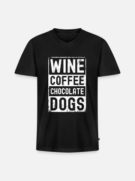Vin-Café-Chocolat-Chiens - T-shirt encolure en V Premium bio Homme - noir