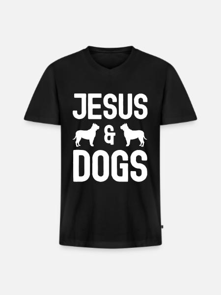 Jesus and dogs - Men's Premium Organic T-shirt with V-neck - black