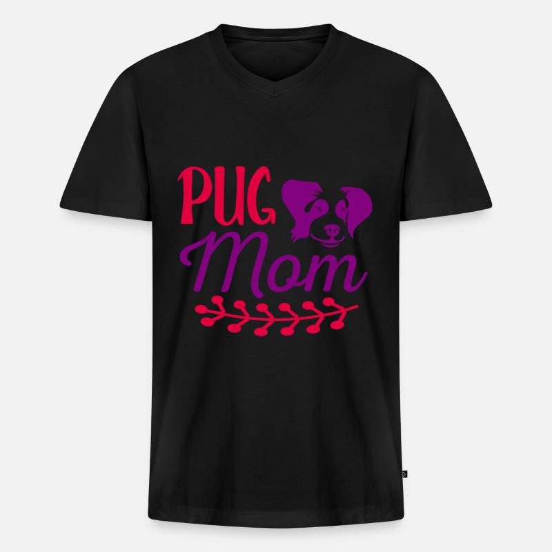 Mops-Mama - Rot und Violett - Männer Premium Bio T-Shirt mit V-Ausschnitt - Schwarz
