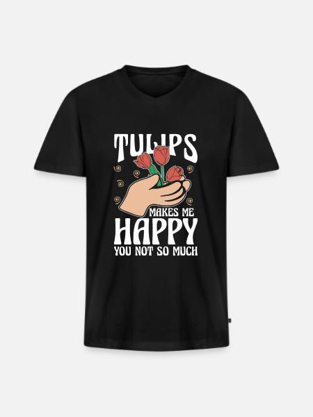 Tulipes Tulipes heureuses - T-shirt encolure en V Premium bio Homme - noir