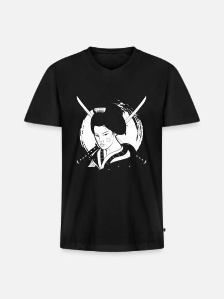 Geisha Katana - Men's Premium Organic T-shirt with V-neck - black