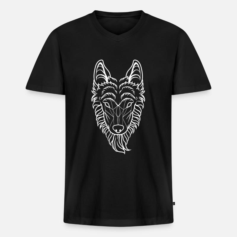 Wolf Geometrisch - Männer Premium Bio T-Shirt mit V-Ausschnitt - Schwarz