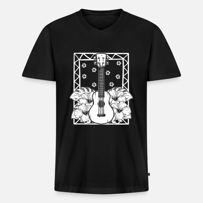 Ukulele Blumen - Männer Premium Bio T-Shirt mit V-Ausschnitt - Schwarz