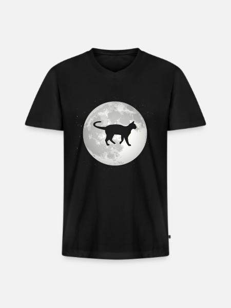 Full Moon - Cat - - Men's Premium Organic T-shirt with V-neck - black