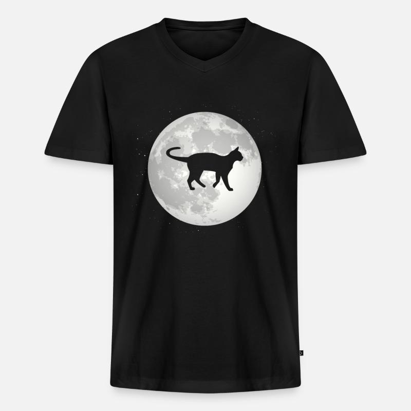 Vollmond - Katze - - Männer Premium Bio T-Shirt mit V-Ausschnitt - Schwarz