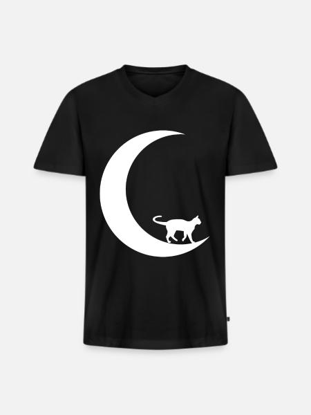 Crescent Moon - Cat - - Men's Premium Organic T-shirt with V-neck - black