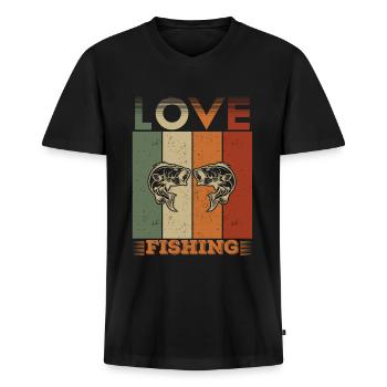 Love Fishing - - Men's Premium Organic T-shirt with V-neck - black - Front - Nico (187cm)