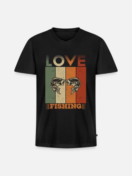 Love Fishing - - Men's Premium Organic T-shirt with V-neck - black