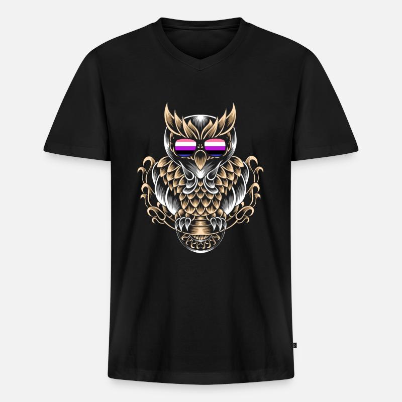 Genderfluide Eule - Männer Premium Bio T-Shirt mit V-Ausschnitt - Schwarz