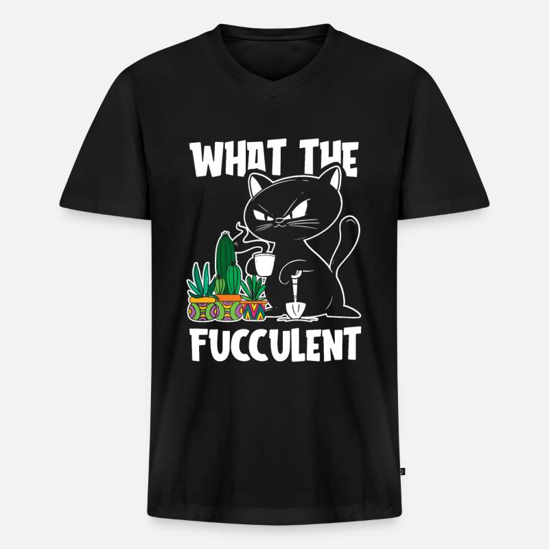Hobbygärtner Garten Saftig Gartenkatze - Männer Premium Bio T-Shirt mit V-Ausschnitt - Schwarz