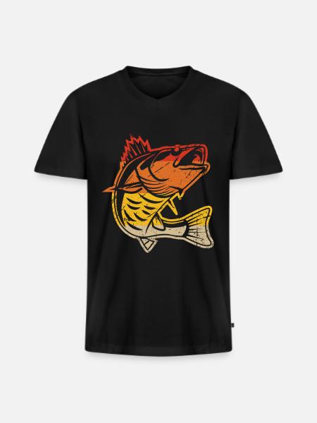 Retro fish - Men's Premium Organic T-shirt with V-neck - black