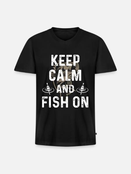 Stay calm and continue fishing - Men's Premium Organic T-shirt with V-neck - black