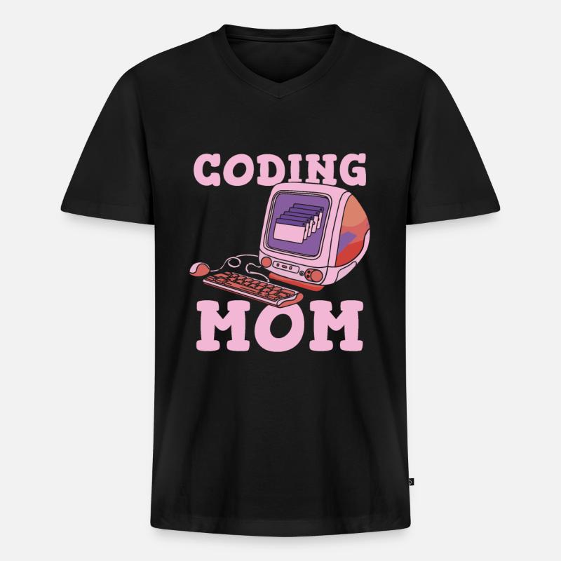 Développeur Coder Programmeur Mère - T-shirt encolure en V Premium bio Homme - noir