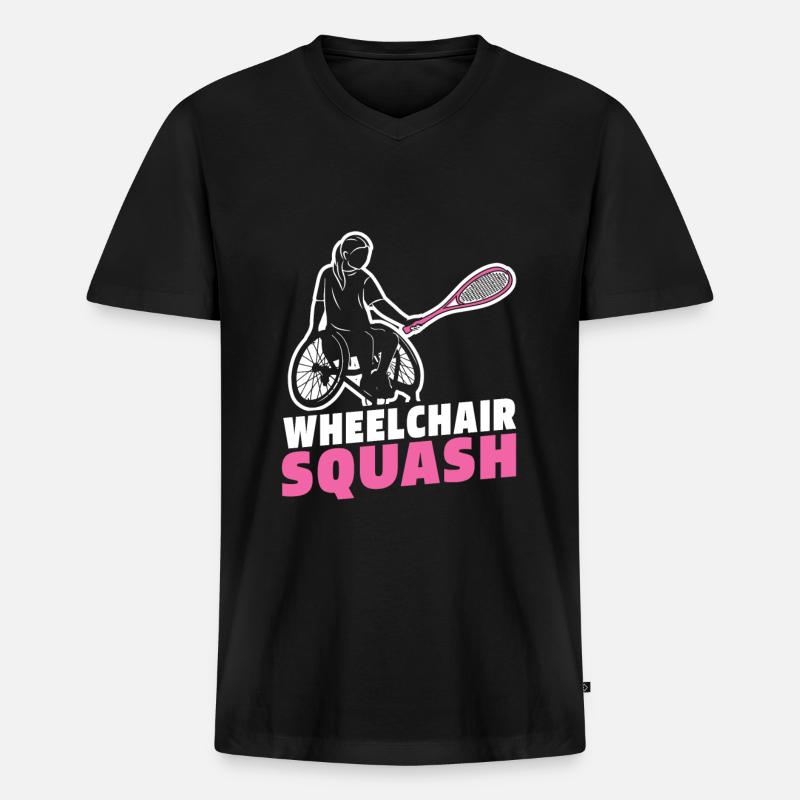 Fauteuil roulant de squash - T-shirt encolure en V Premium bio Homme - noir
