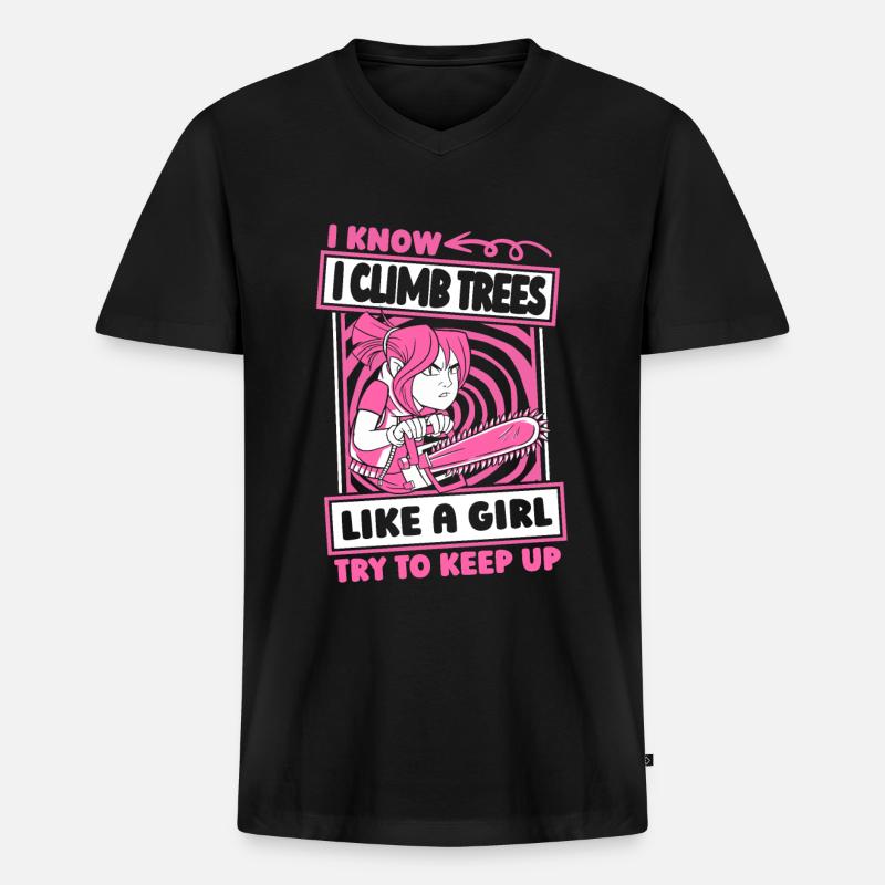 Baumpfleger Baumkletterer Arborist Mädchen - Männer Premium Bio T-Shirt mit V-Ausschnitt - Schwarz