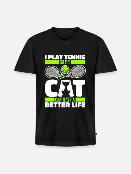 Tennis Cat - Men's Premium Organic T-shirt with V-neck - black