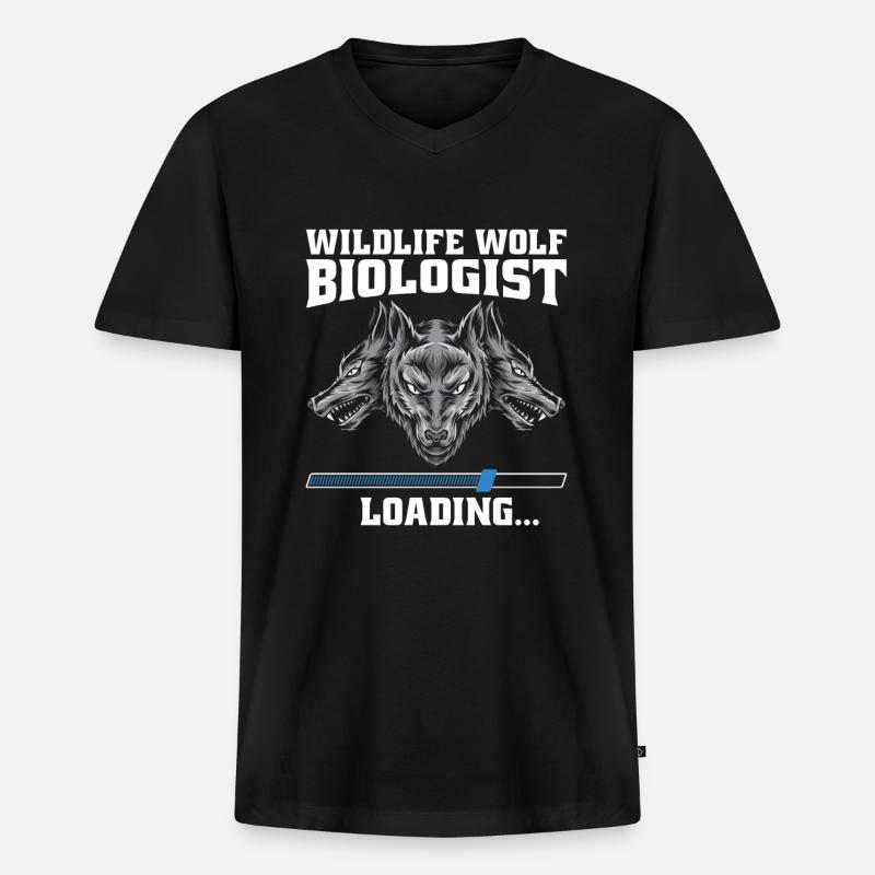 Wolf Biologe - Männer Premium Bio T-Shirt mit V-Ausschnitt - Schwarz
