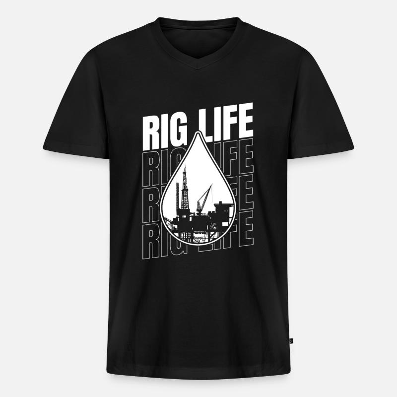 Ölfeld Bohrinsel Rig Life - Männer Premium Bio T-Shirt mit V-Ausschnitt - Schwarz
