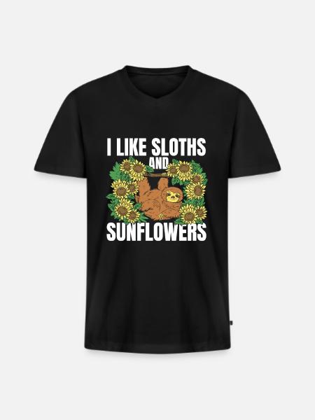 Sloth Flower Sloth Sunflower - Men's Premium Organic T-shirt with V-neck - black