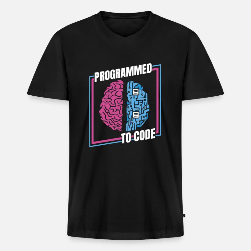 Développeur Coder Programmeur Cerveau - T-shirt encolure en V Premium bio Homme - noir