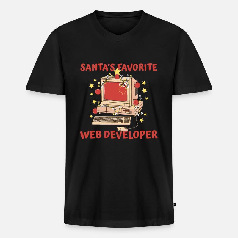 Web Entwickler Webdeveloper Weihnachtsmann - Männer Premium Bio T-Shirt mit V-Ausschnitt - Schwarz
