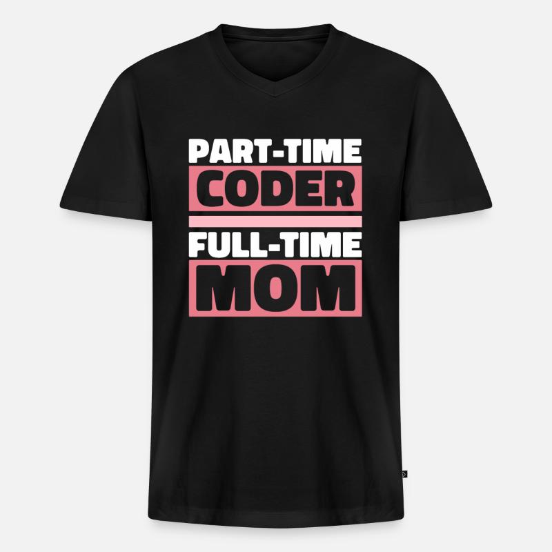 Développeur Coder Programmeur Mère - T-shirt encolure en V Premium bio Homme - noir