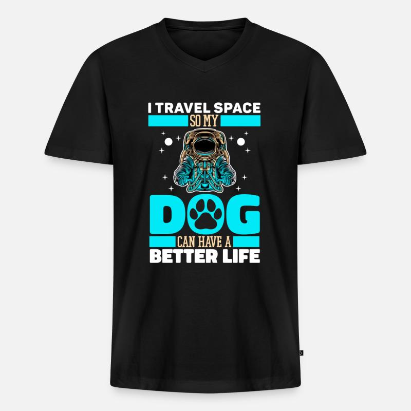 Astronaut Raumfahrer Kosmonaut Hund - Männer Premium Bio T-Shirt mit V-Ausschnitt - Schwarz