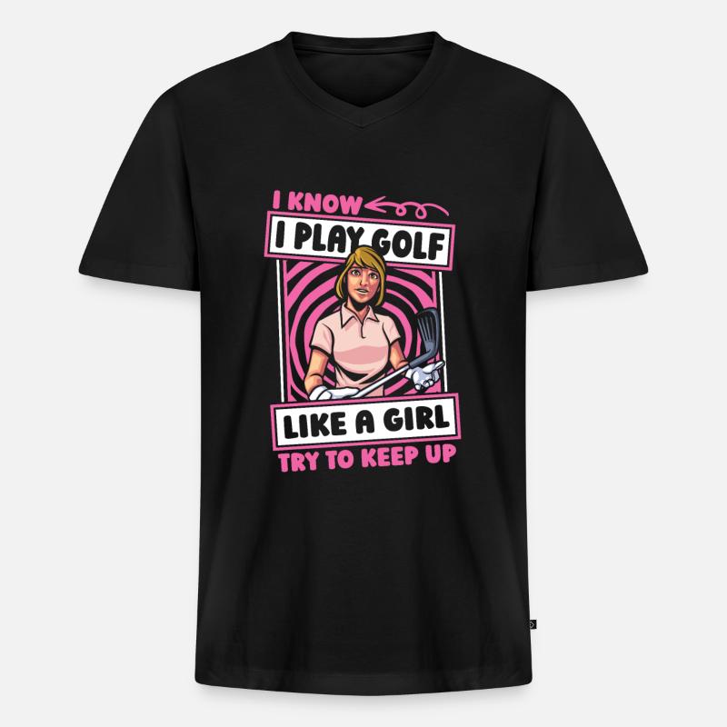 Golf Golfer Golfen Mädchen - Männer Premium Bio T-Shirt mit V-Ausschnitt - Schwarz