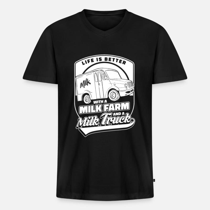 Kuh Milch Milchwagen - Männer Premium Bio T-Shirt mit V-Ausschnitt - Schwarz