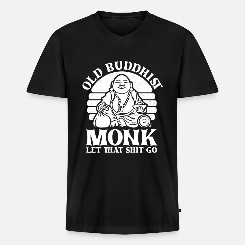Buddha Buddhist Mönch - Männer Premium Bio T-Shirt mit V-Ausschnitt - Schwarz