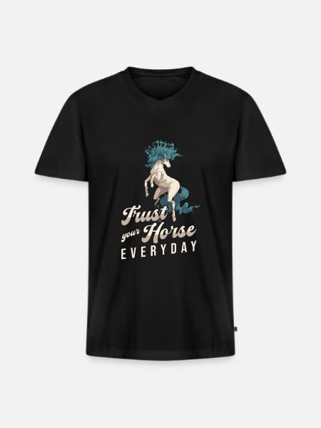 Cheval Équitation Cool Endurance Équitation - T-shirt encolure en V Premium bio Homme - noir