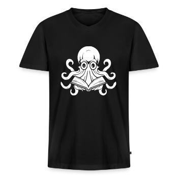 Buch Leseratte Bücherwurm - Männer Premium Bio T-Shirt mit V-Ausschnitt - Schwarz - Vorne - Nico (187cm)