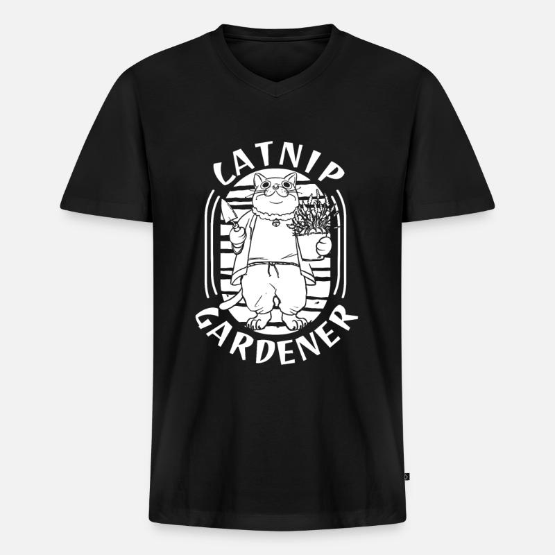 Hobbygärtner Garten Gartenkatze - Männer Premium Bio T-Shirt mit V-Ausschnitt - Schwarz