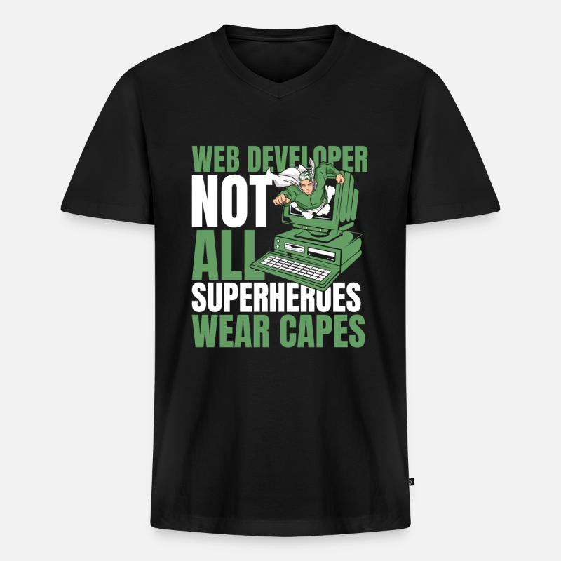 Web Entwickler Webdeveloper Superheld - Männer Premium Bio T-Shirt mit V-Ausschnitt - Schwarz
