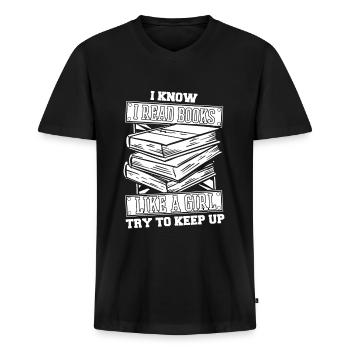 Buch Leseratte Bücherwurm - Männer Premium Bio T-Shirt mit V-Ausschnitt - Schwarz - Vorne - Nico (187cm)
