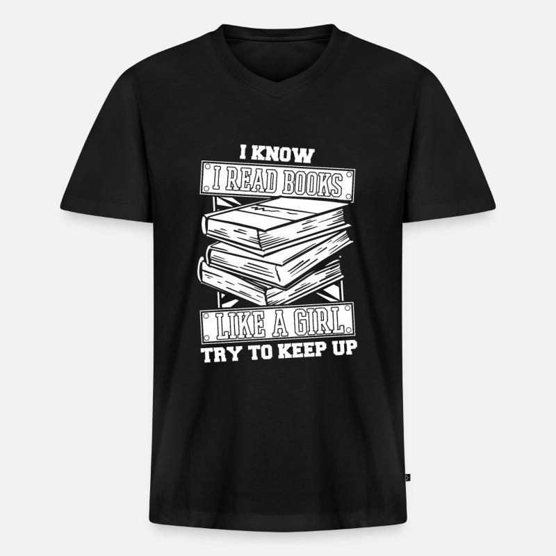 Buch Leseratte Bücherwurm - Männer Premium Bio T-Shirt mit V-Ausschnitt - Schwarz