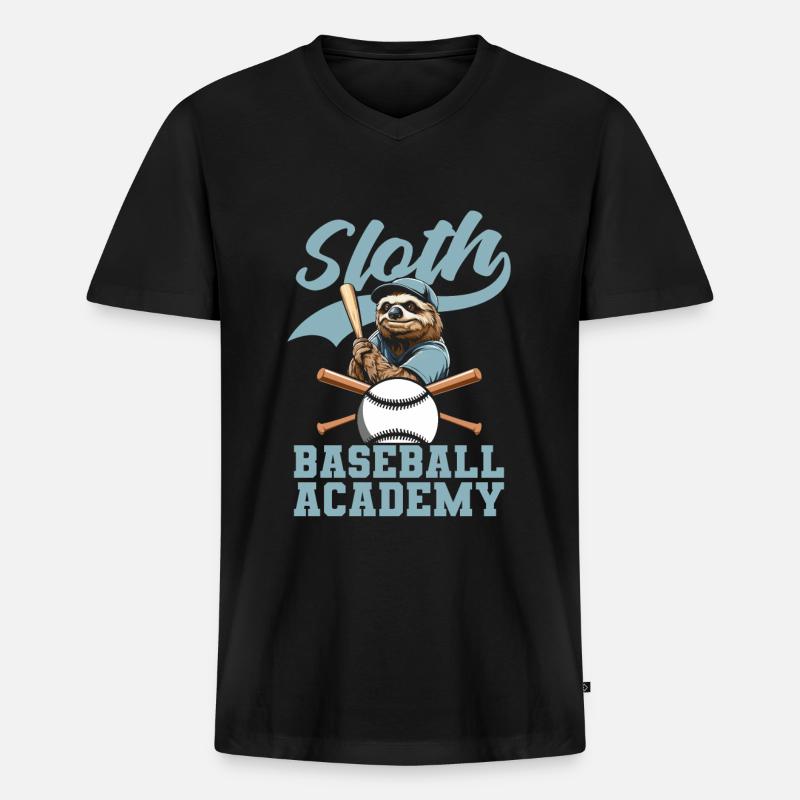 Faultier Cool Faultier Baseball - Männer Premium Bio T-Shirt mit V-Ausschnitt - Schwarz