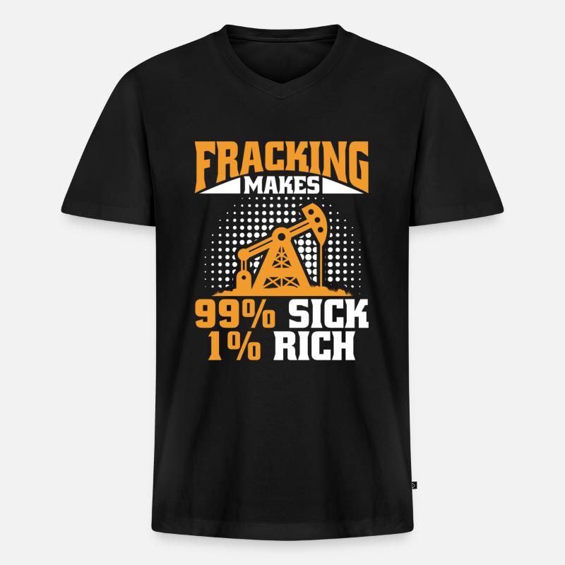 Ölfeld Bohrinsel Fracking - Männer Premium Bio T-Shirt mit V-Ausschnitt - Schwarz