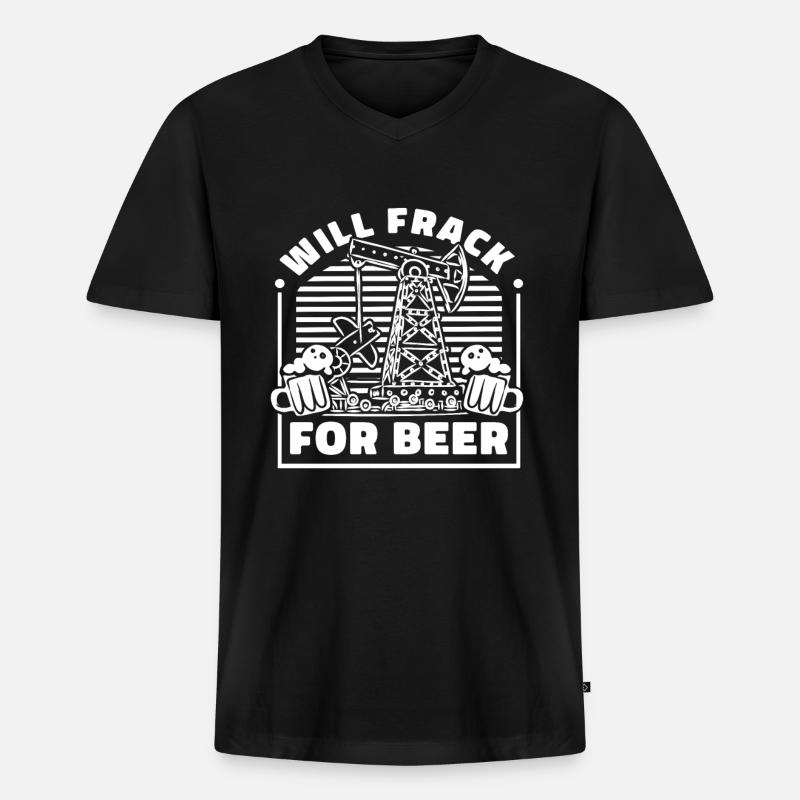 Ölfeld Bohrinsel Bier Fracking - Männer Premium Bio T-Shirt mit V-Ausschnitt - Schwarz